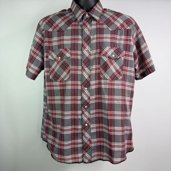 Wrangler Shirt Mens Large Western Pearl Snap Rodeo Short Sleeve Plaid - Picture 1 of 6